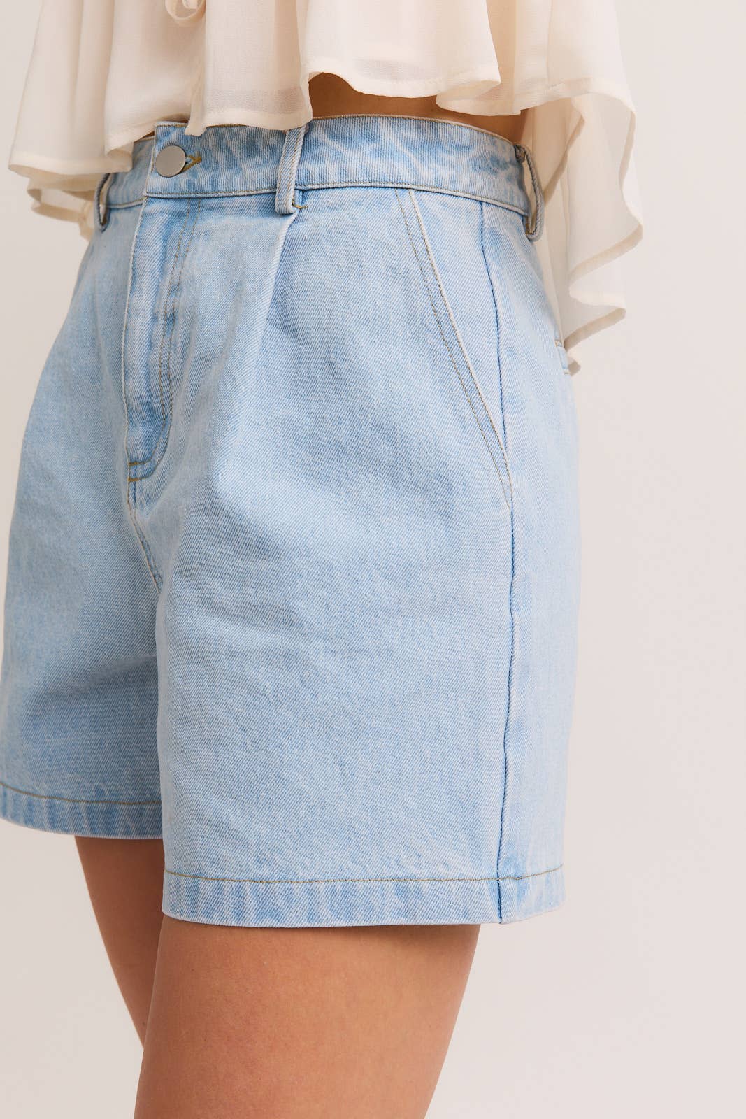 Pleated Denim Shorts: Light Denim