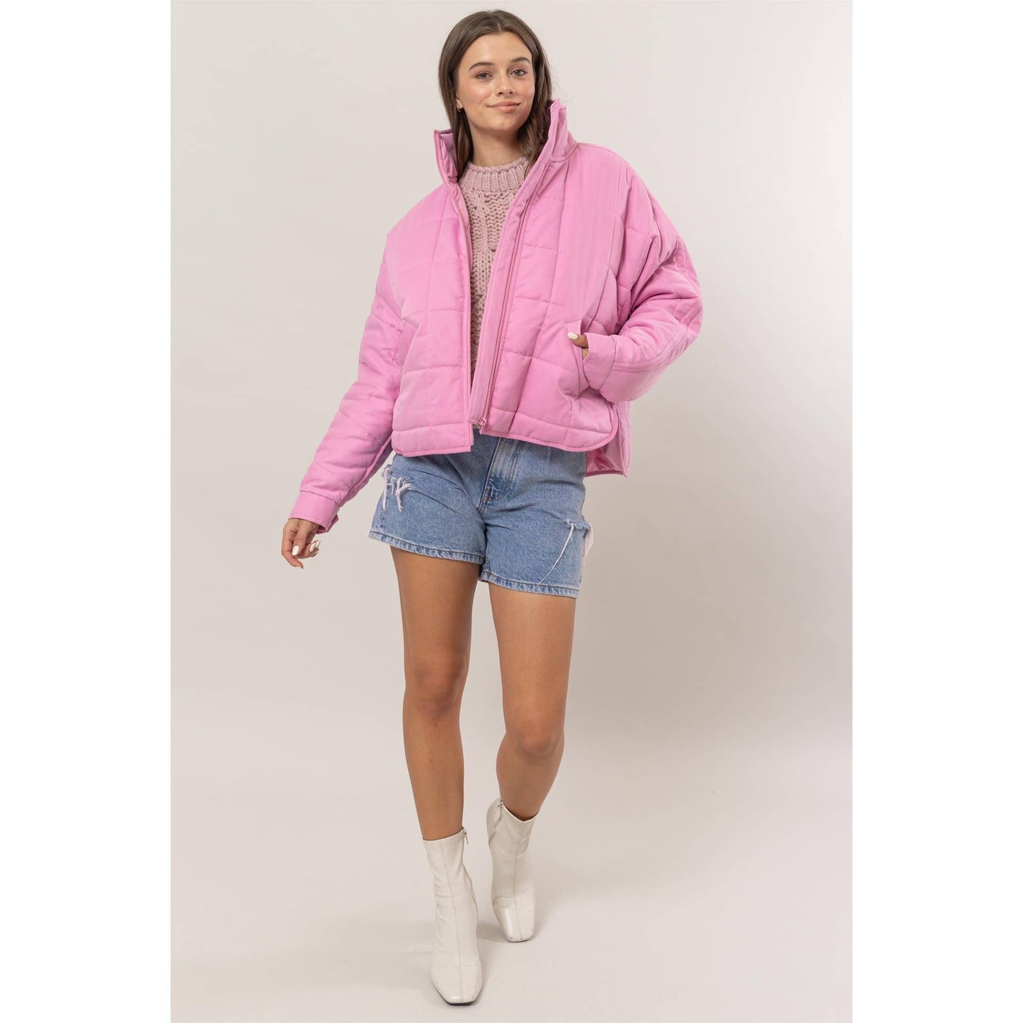 Quilted Puffer Jacket: Pink