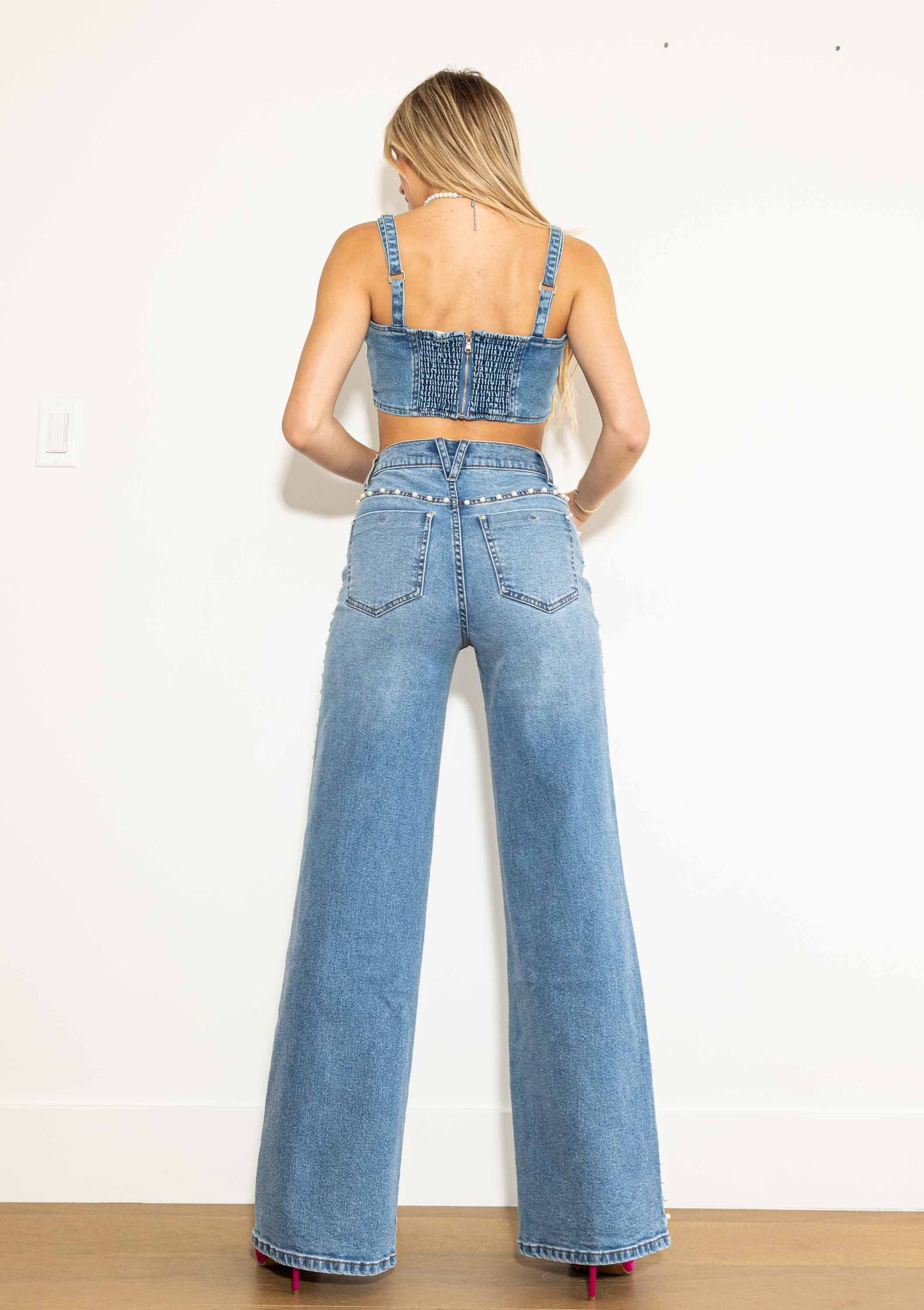Pearl High-Rise Wideleg Jeans: Medium Stone