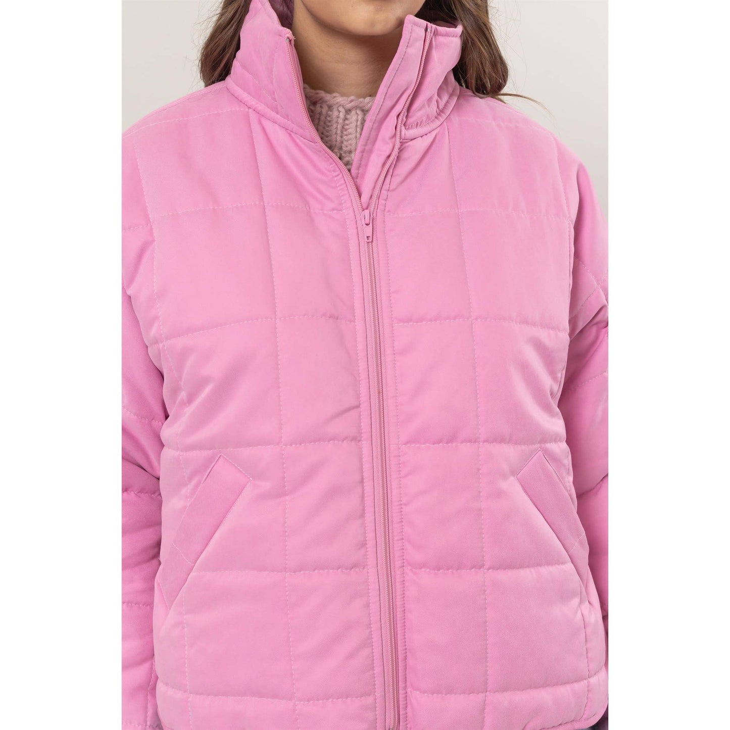 Quilted Puffer Jacket: Pink