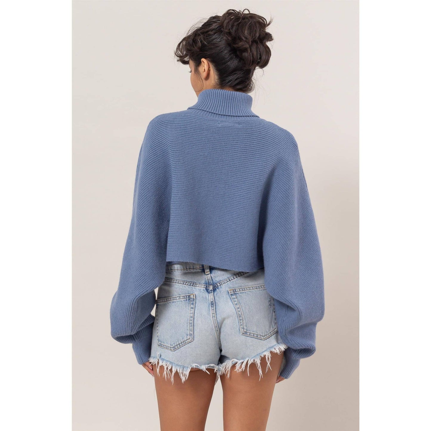 Turtleneck Cropped Sweater: Gray Blue