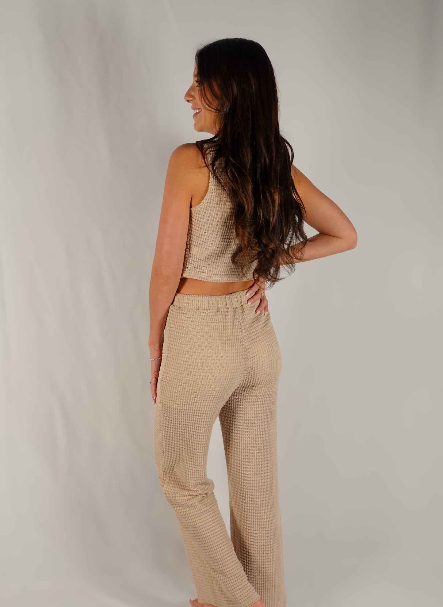 Texture Knit Tank top With Pants Set - Taupe - RESTOCK!