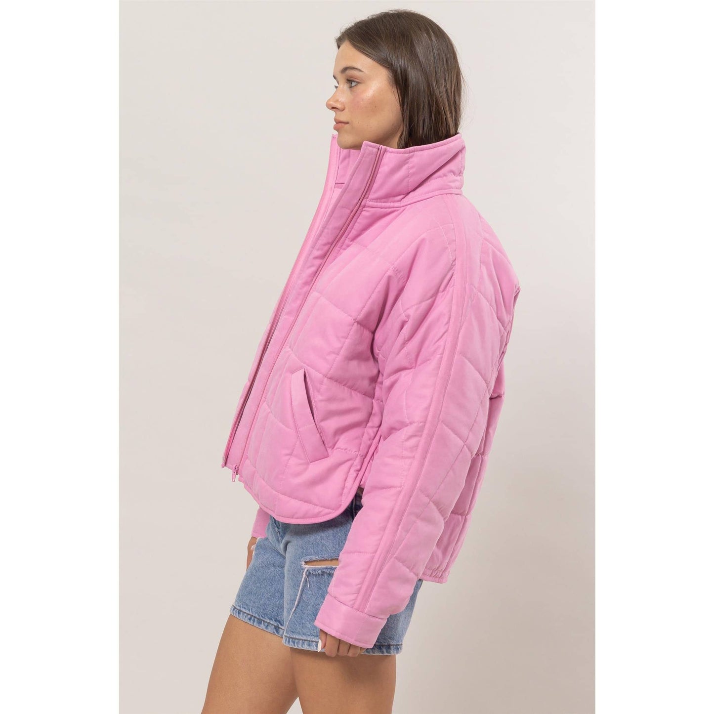Quilted Puffer Jacket: Pink