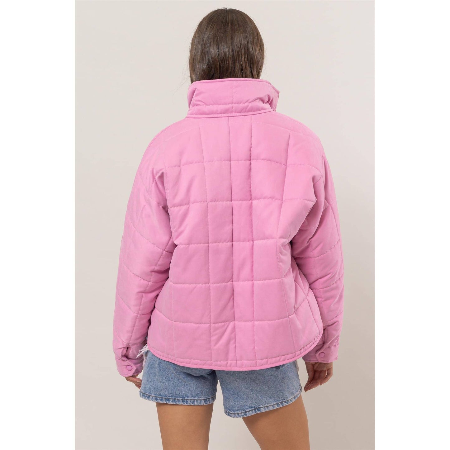 Quilted Puffer Jacket: Pink
