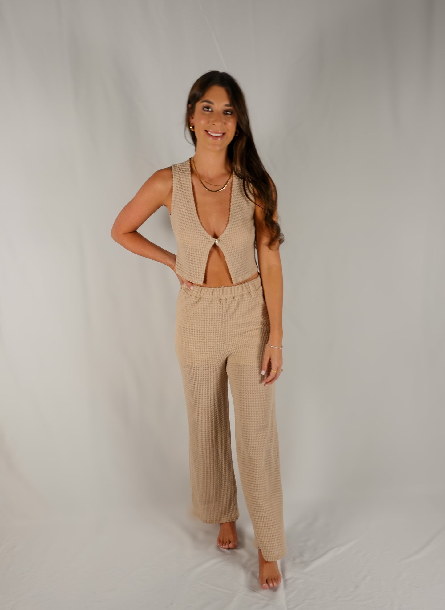 Texture Knit Tank top With Pants Set - Taupe - RESTOCK!