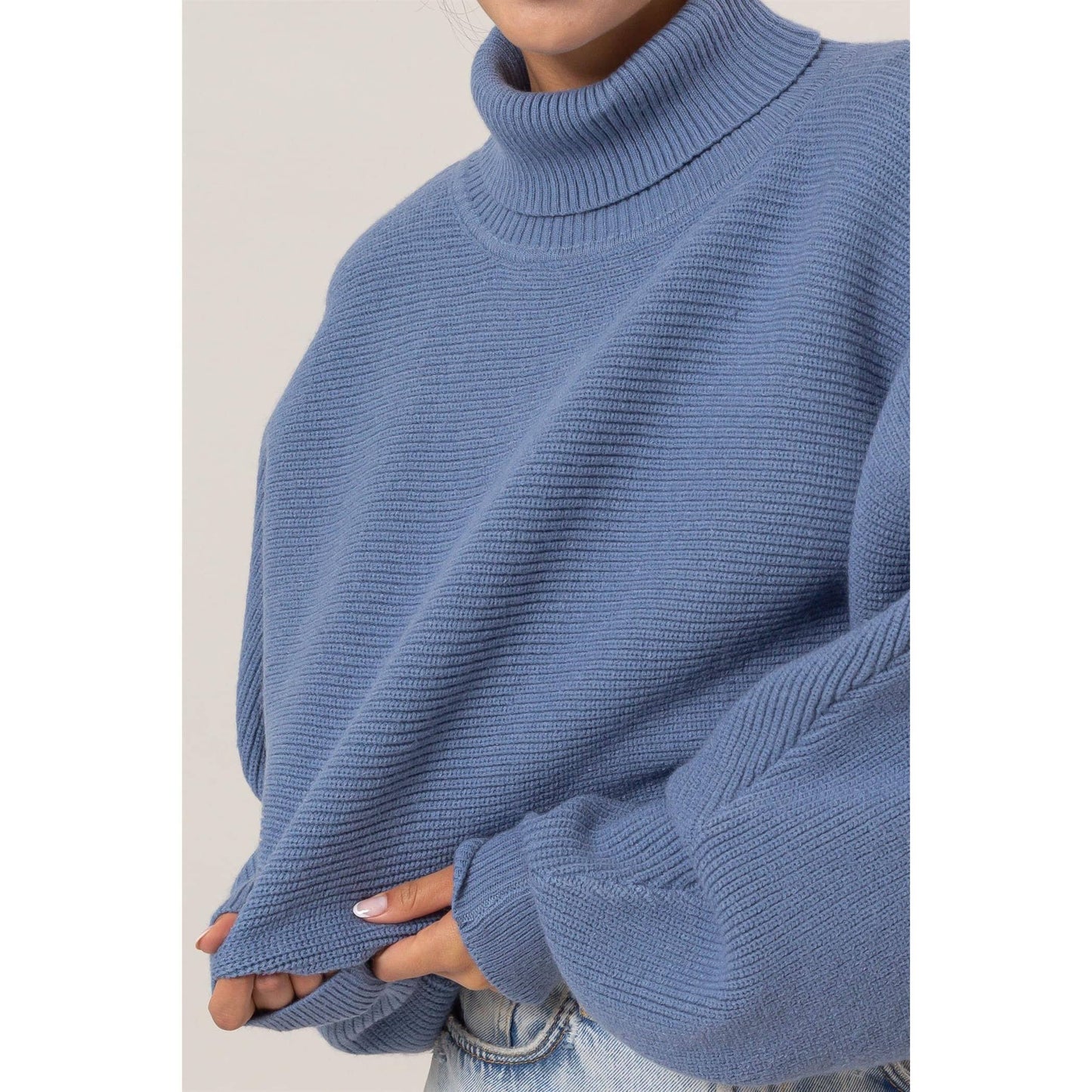 Turtleneck Cropped Sweater: Gray Blue