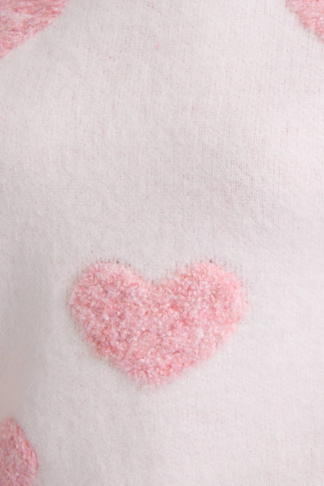Round Neck Long Sleeve Heart Sweater: Cream & Pink