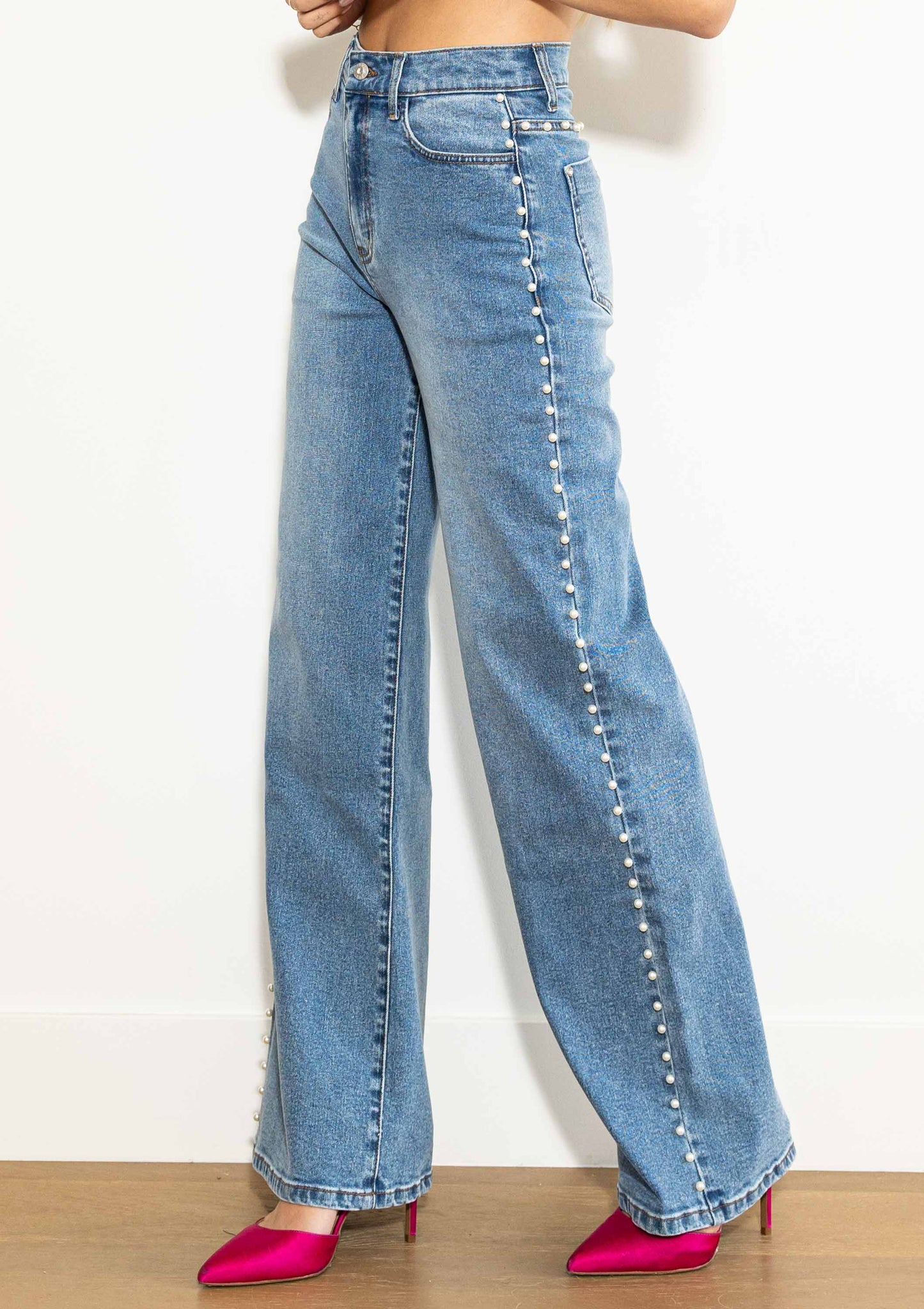 Pearl High-Rise Wideleg Jeans: Medium Stone