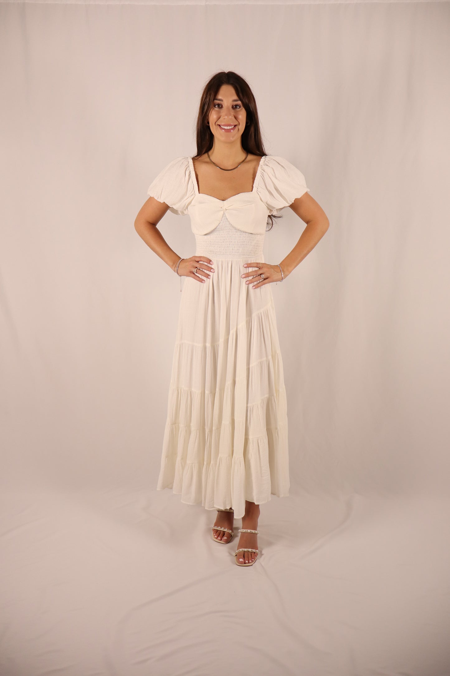 Angled Tiered Maxi Dress - White
