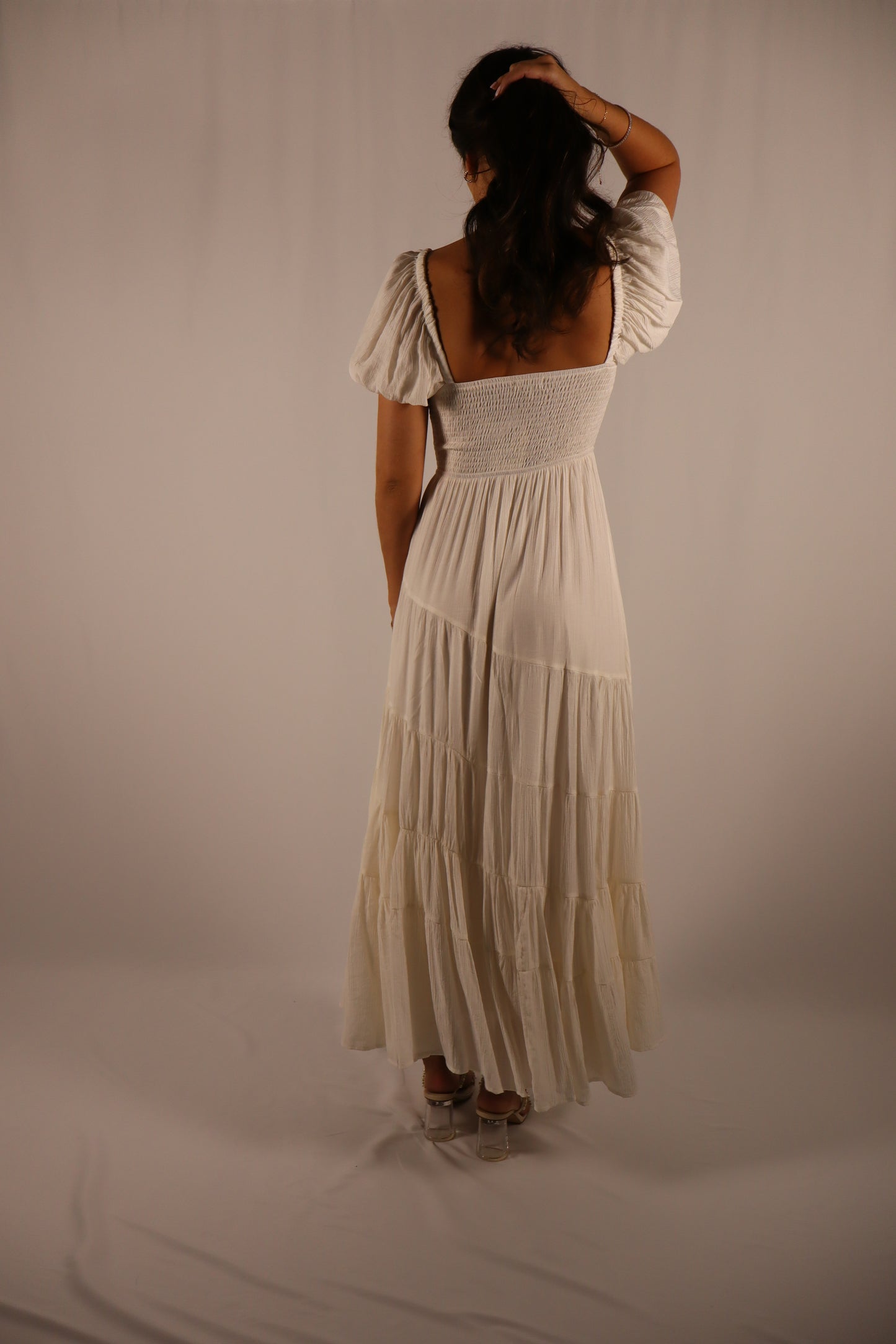 Angled Tiered Maxi Dress - White