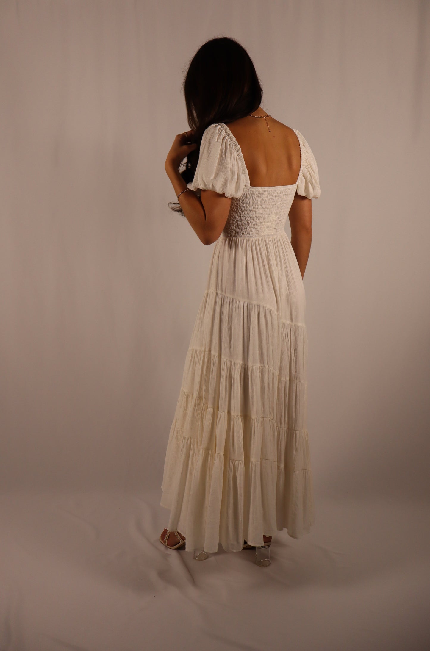 Angled Tiered Maxi Dress - White