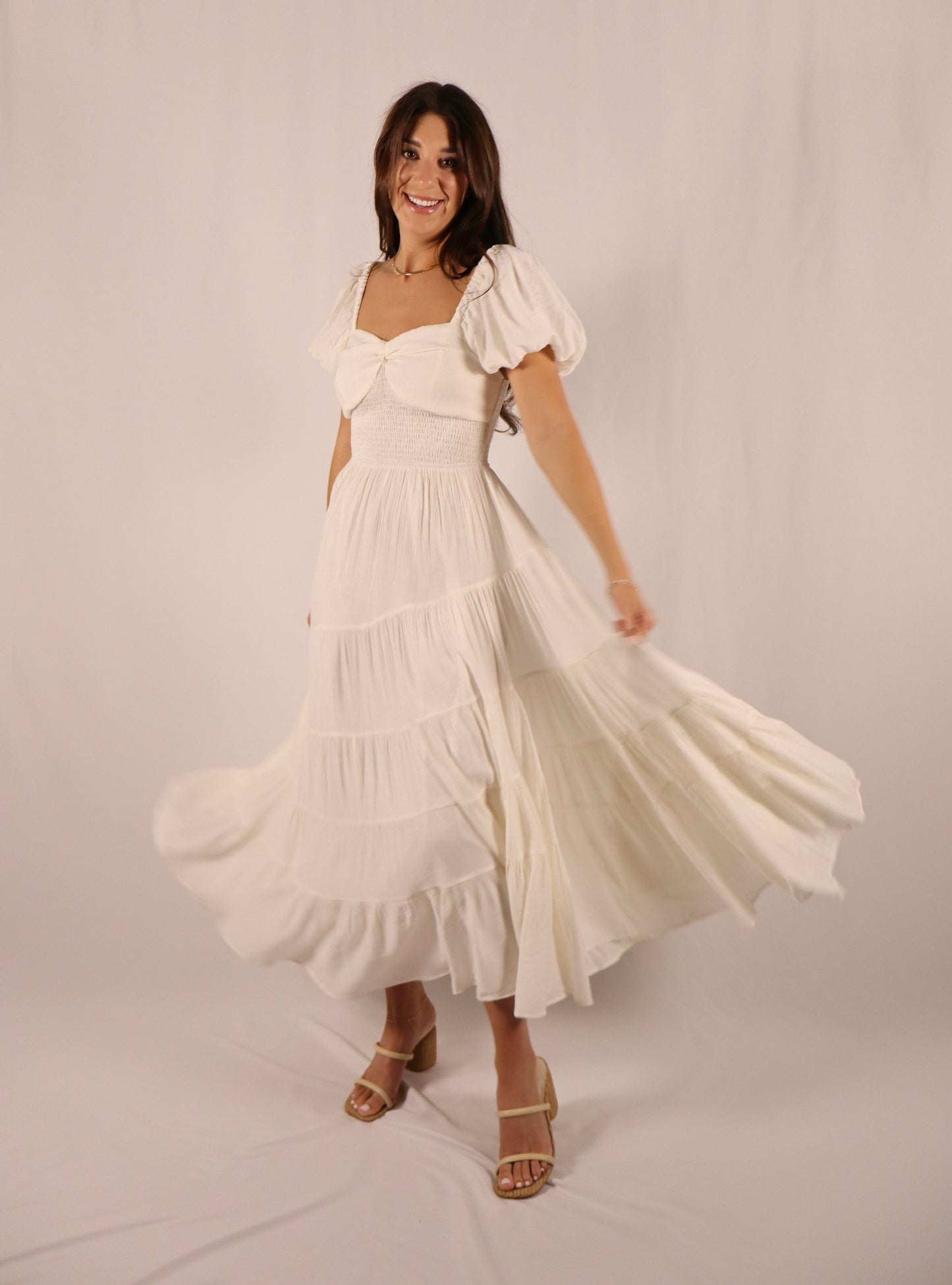 Angled Tiered Maxi Dress - White