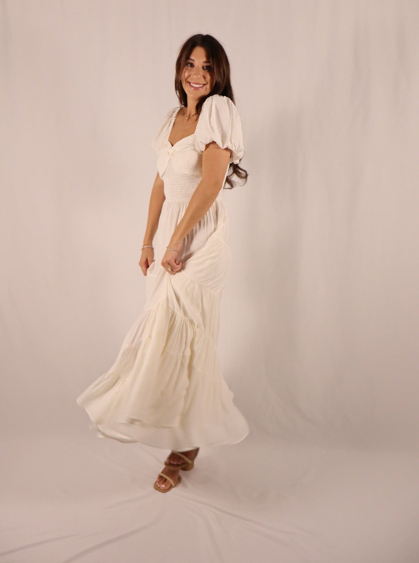 Angled Tiered Maxi Dress - White