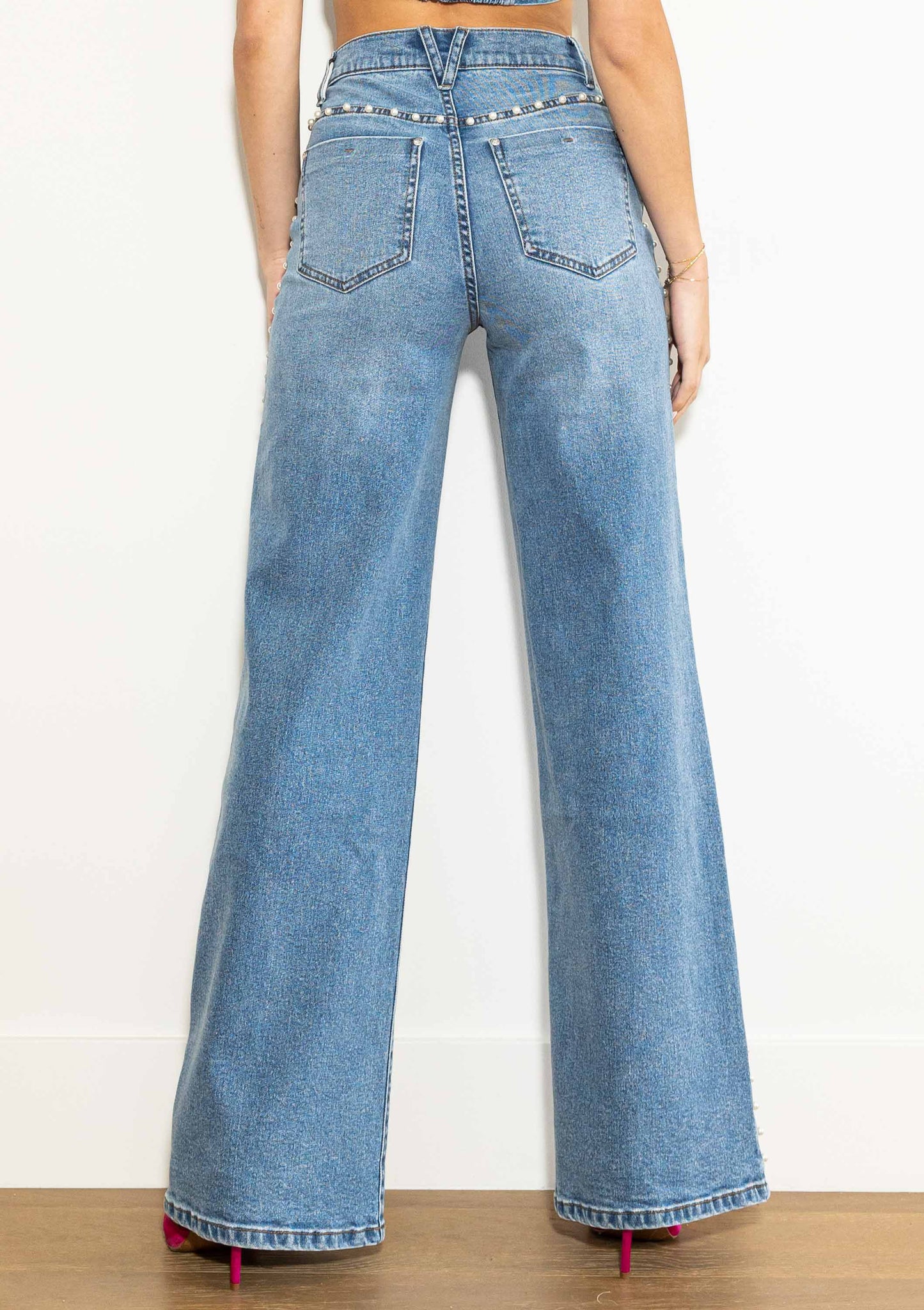 Pearl High-Rise Wideleg Jeans: Medium Stone