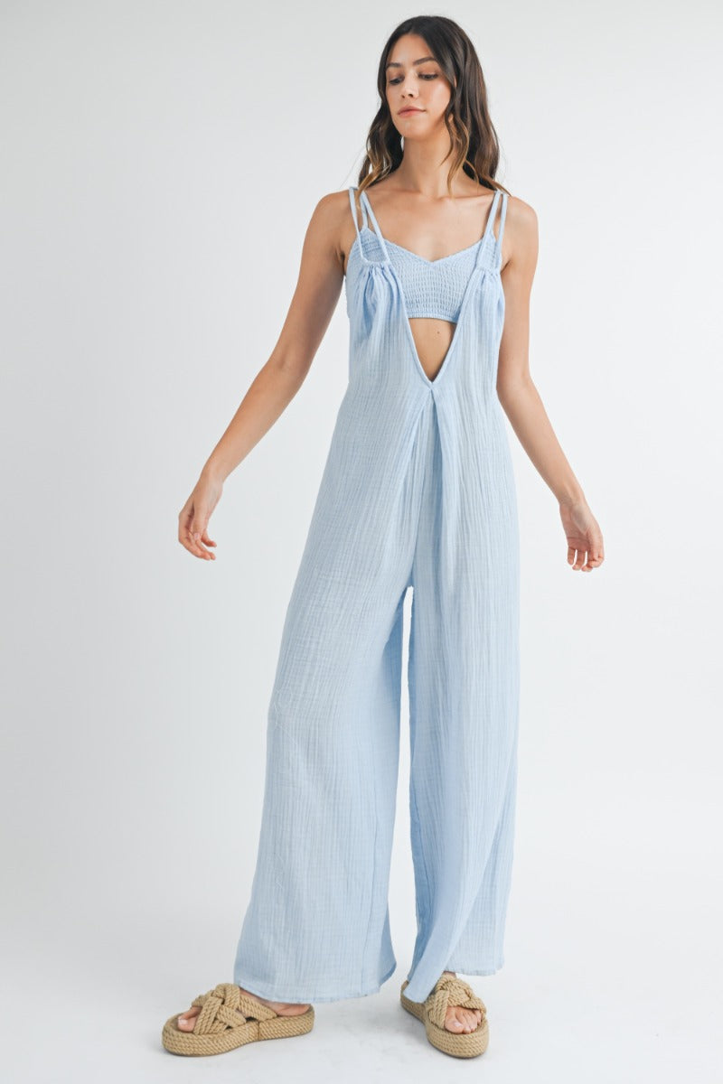 Bralette & Cami Jumpsuit Set - Light Blue