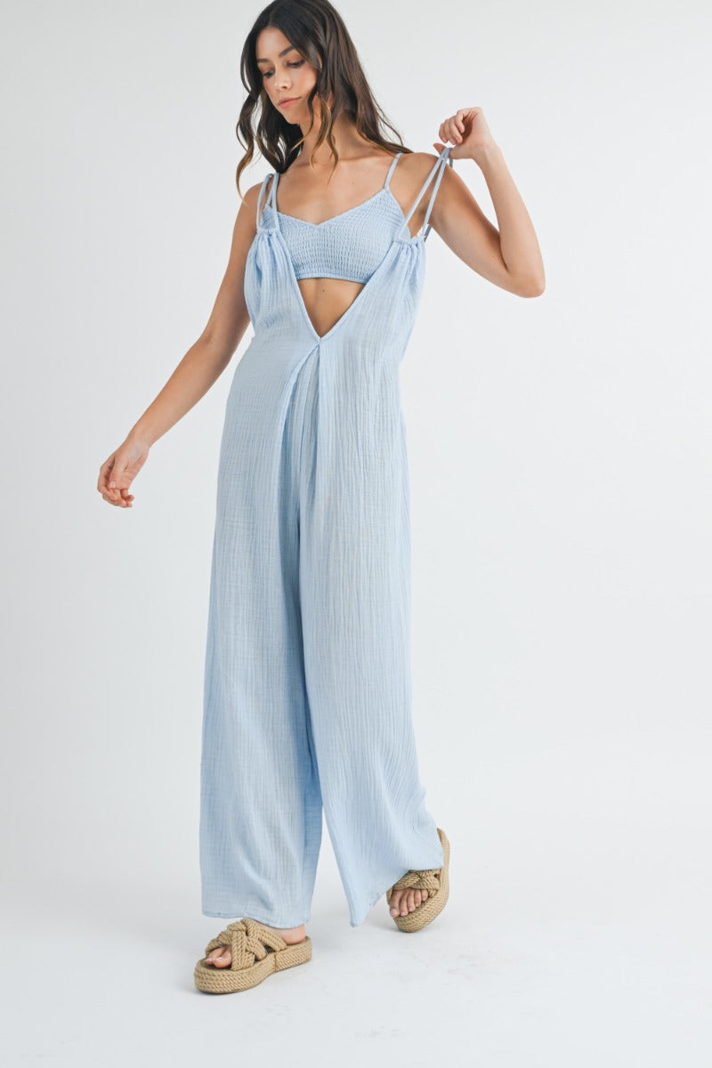 Bralette & Cami Jumpsuit Set - Light Blue
