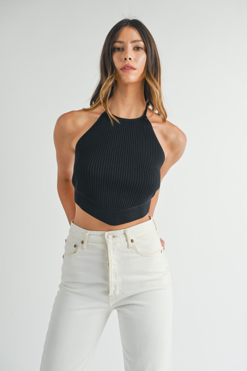 Tie Knit Halter Top - Black
