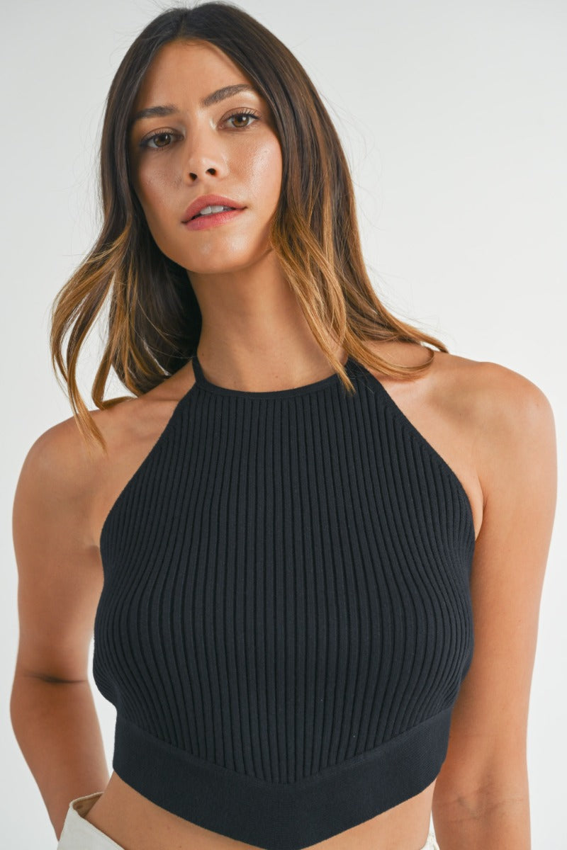Tie Knit Halter Top - Black