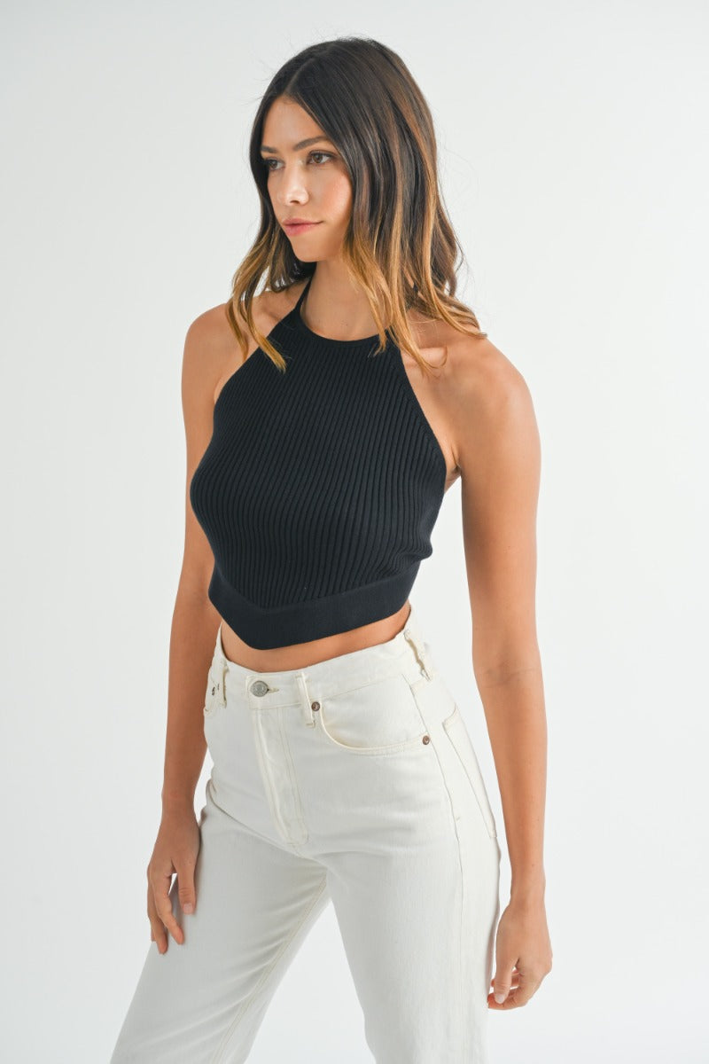 Tie Knit Halter Top - Black