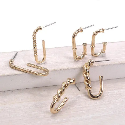 Rope Twist Trio Earrings - Gold