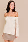 Side Slit Off Shoulder Sweater Top: Cream