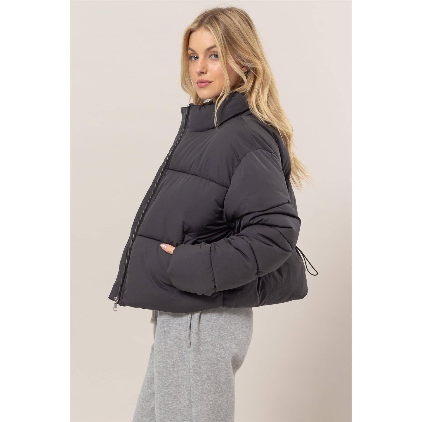 Quilted Puffer Jacket: Black