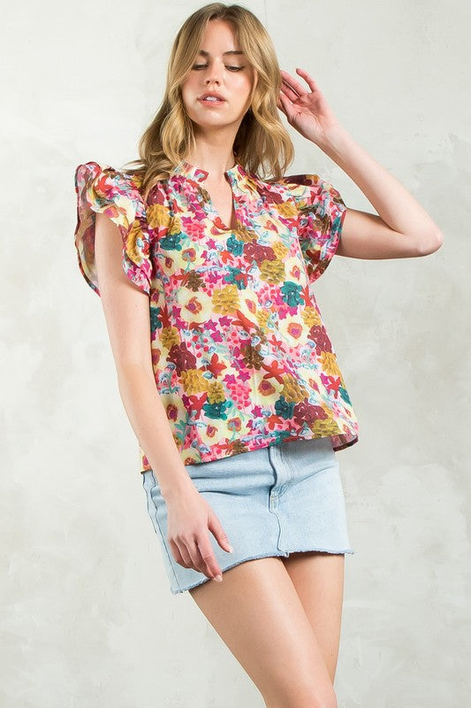 Flutter Sleeve Floral Top