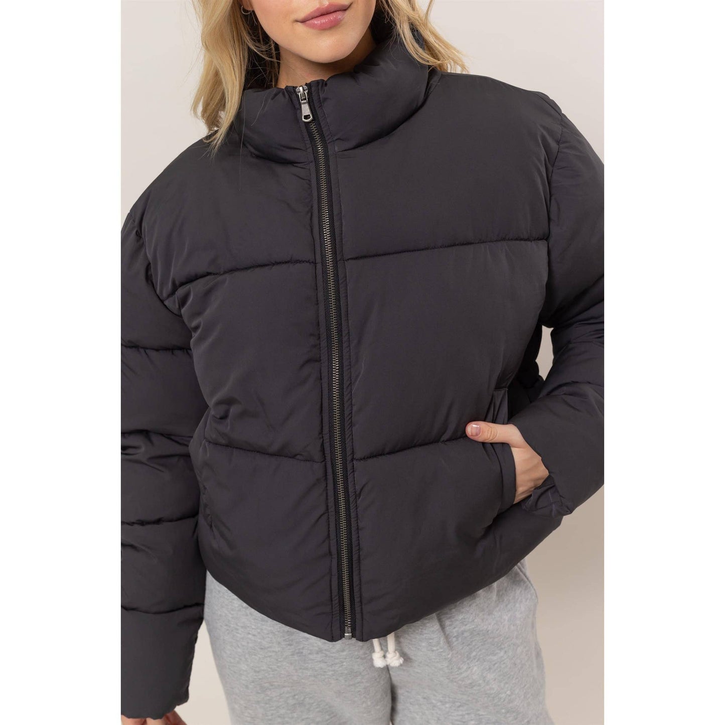 Quilted Puffer Jacket: Black