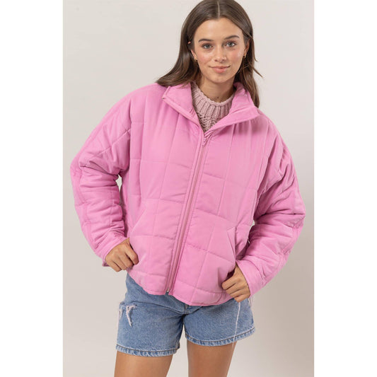 Quilted Puffer Jacket: Pink