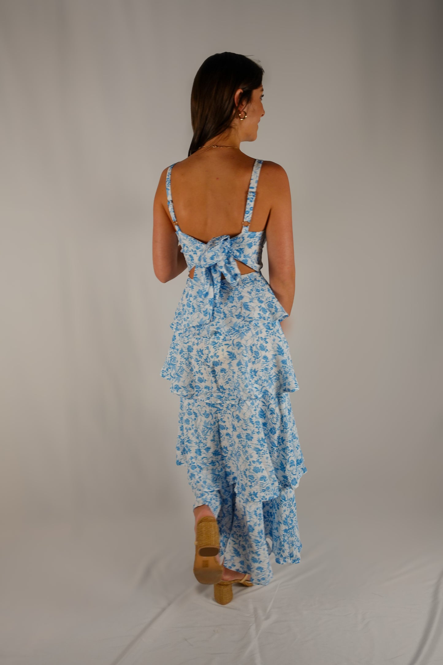 Floral Dress - White & Blue