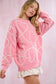 Hearts Thread Embroidered Sweater - Candy Pink