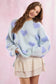 3D Multi Color Hearts Oversized Sweater - Baby Blue Multi
