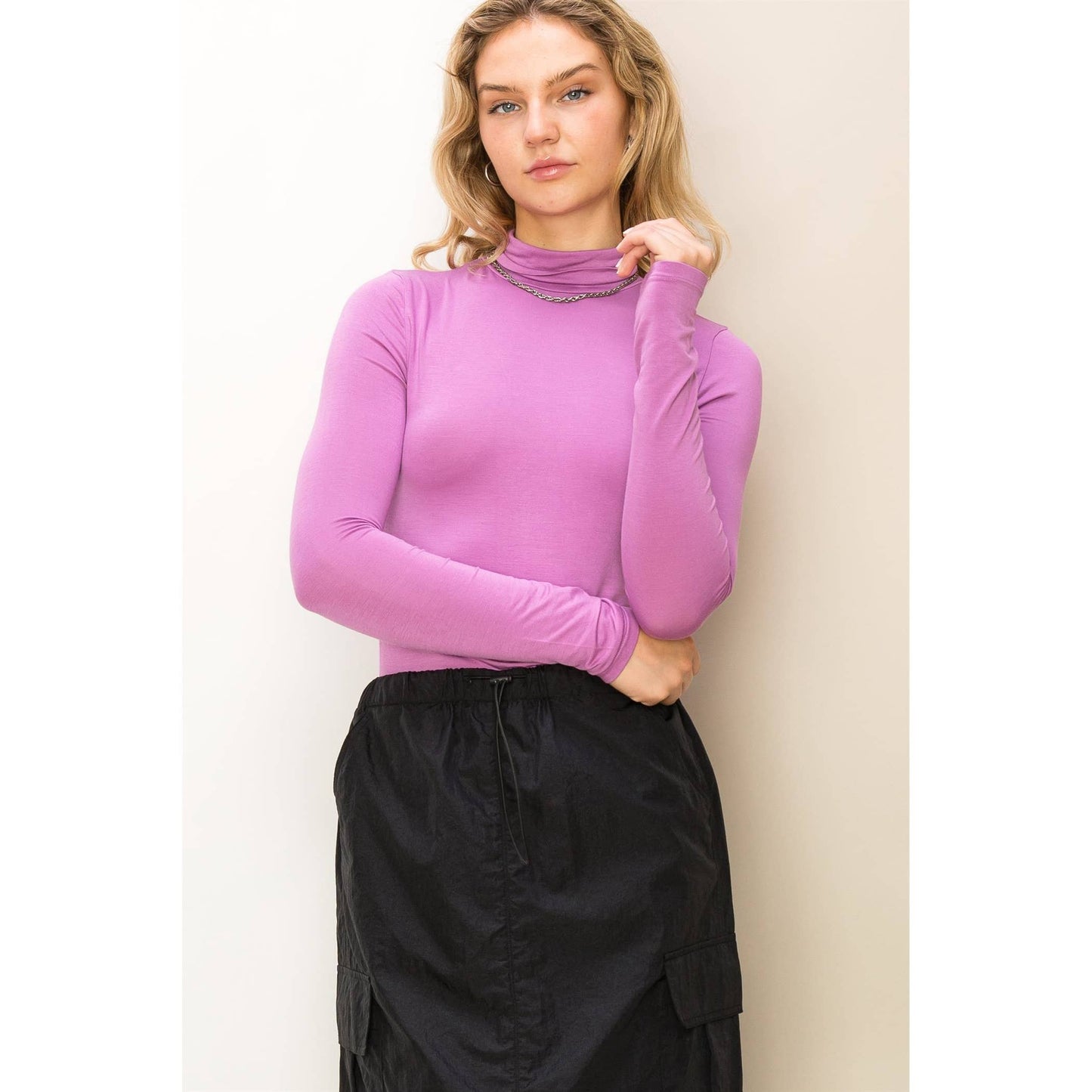 Long Sleeve Turtleneck Top: Vintage Plum