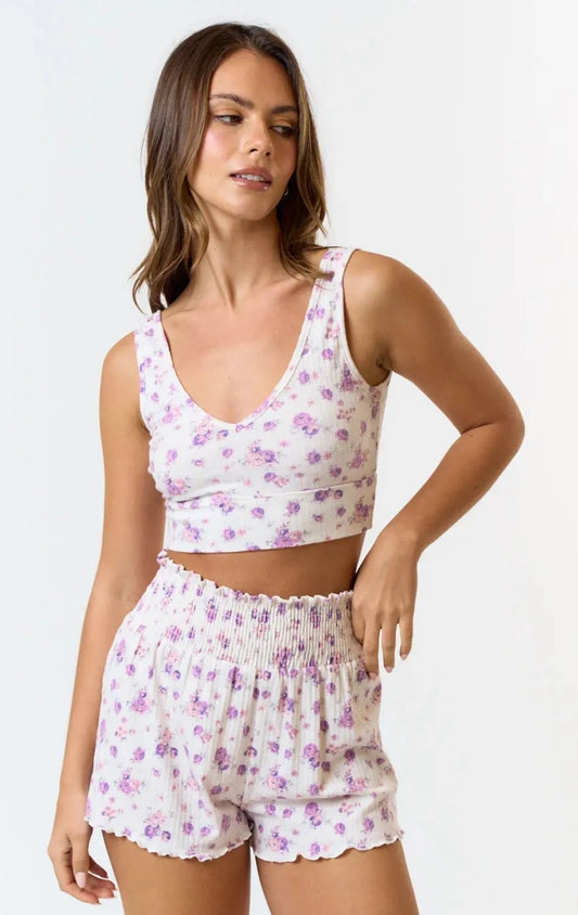 Floral Print Tank Top & Shorts Lounge Set