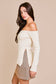 Side Slit Off Shoulder Sweater Top: Cream