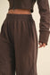 French Terry Crop Jacket and Flowy Jogger Pants Set: Chocolate
