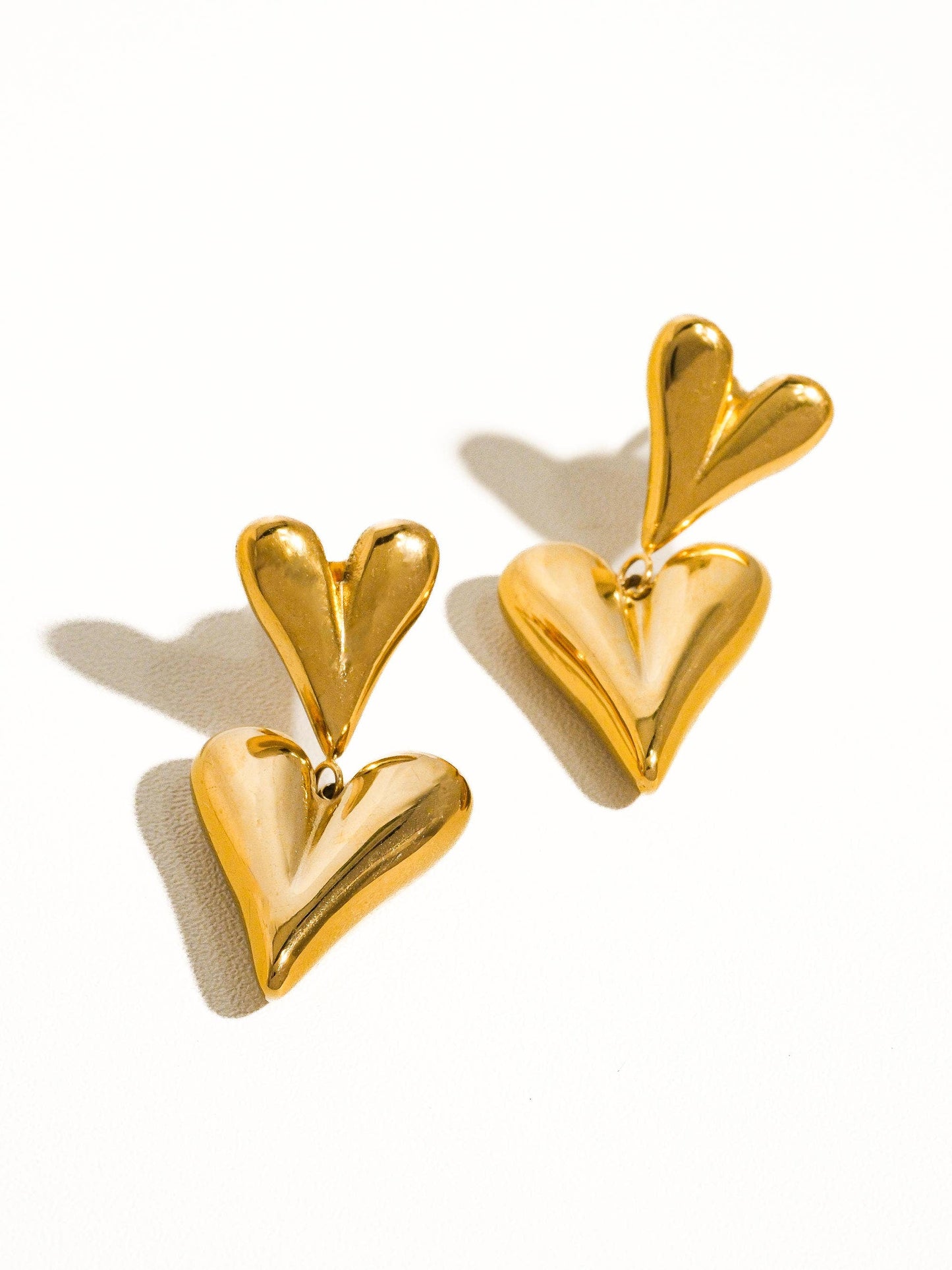 Adeline 18K Gold Non-Tarnish Layered Heart Earring: Yellow Gold