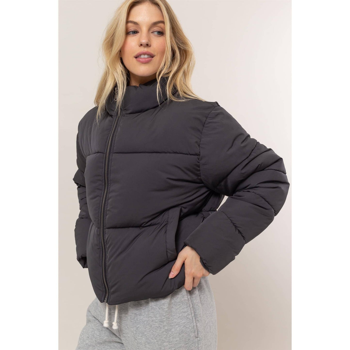 Quilted Puffer Jacket: Black