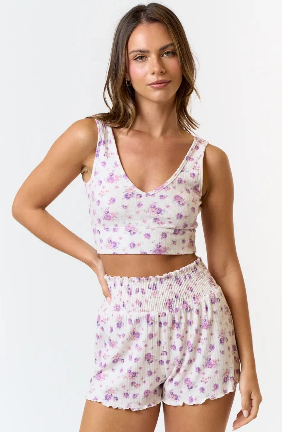 Floral Print Tank Top & Shorts Lounge Set