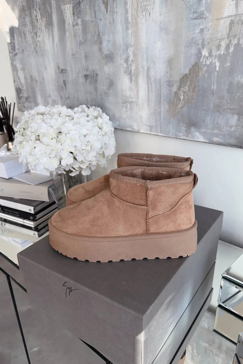 Ultra Mini Platform Ankle Boots: Camel