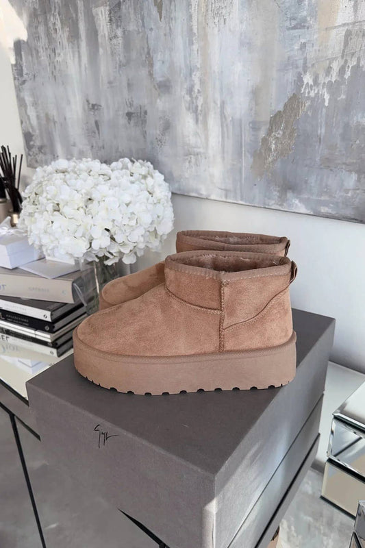 Ultra Mini Platform Ankle Boots: Camel