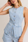 Button Front Sleeveless Denim Top: Light Denim