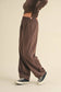 French Terry Crop Jacket and Flowy Jogger Pants Set: Chocolate