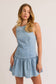 Boat Neck Sleeveless Low Waist Denim Dress: Light Denim