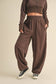 French Terry Crop Jacket and Flowy Jogger Pants Set: Chocolate