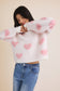 Round Neck Long Sleeve Heart Sweater: Cream & Pink