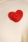 High Neck Long Sleeve 3D Heart Sweater: Cream & Red