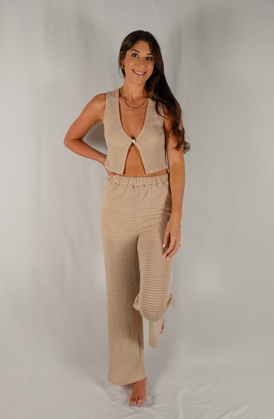 Texture Knit Tank top With Pants Set - Taupe - RESTOCK!