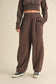 French Terry Crop Jacket and Flowy Jogger Pants Set: Chocolate
