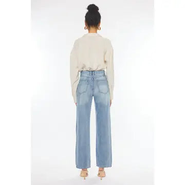 High Rise 90's Criss Cross Straight Leg Jeans